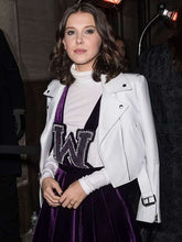 Millie Bobby Brown NYFW White Leather Jacket