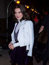 Millie Bobby Brown NYFW White Leather Jacket