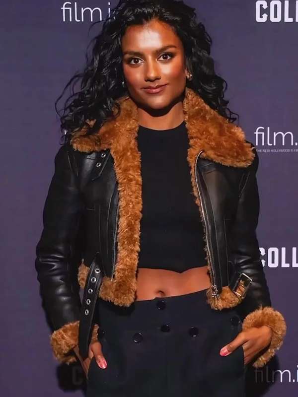 Simone Ashley 10 Lives 2024 Shearling Leather Jacket