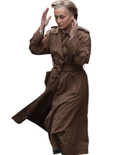 Brown cotton trench coat with two outside pockets and one inside pocket
