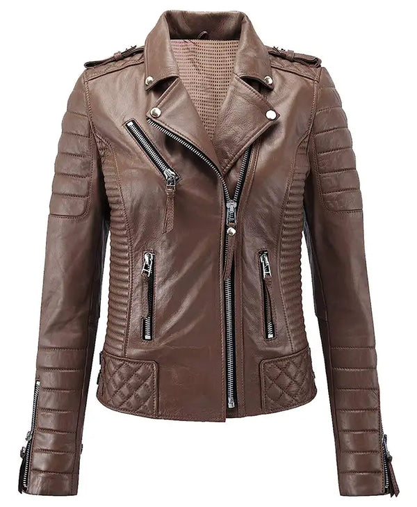 Solstice Brown Leather Biker Jacket
