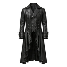 Black leather coat with a high collar on a light gray background