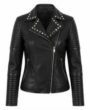 Black studded biker jacket with outside and inside pockets