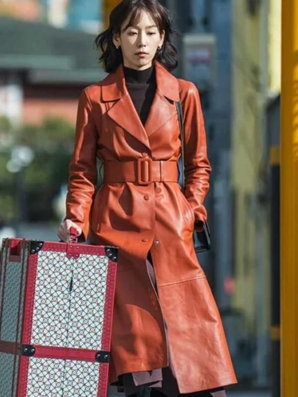Seo Hyeon-jin The Trunk S01 Brown Leather Coat