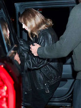 Taylor Swift black leather jacket front view