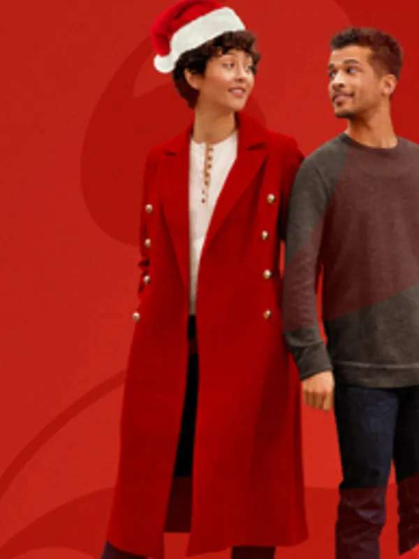 Katie Findlay The 5-Year Christmas Party Red Trench Coat