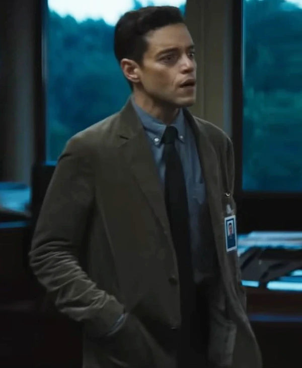 The Amateur 2025 Rami Malek Grey Wool Coat