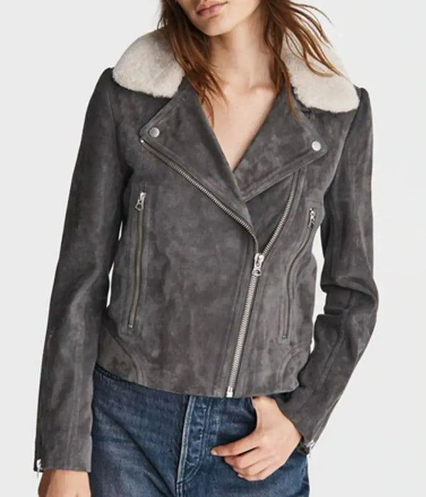 The Equalizer Melody Bayani Grey Biker Suede Jacket