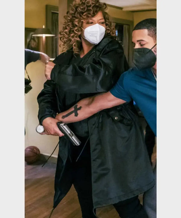 The Equalizer Queen Latifah Satin Black Coat