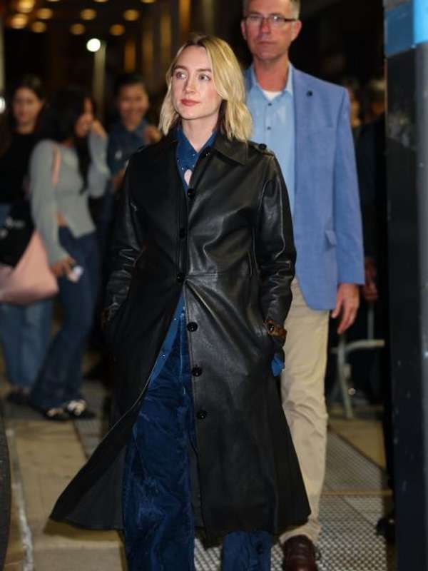 Saoirse Ronan The Outrun 2024 Black Leather Coat