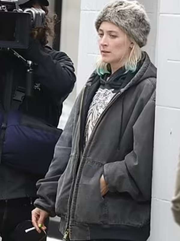 Saoirse Ronan The Outrun 2024 Grey Hooded Jacket