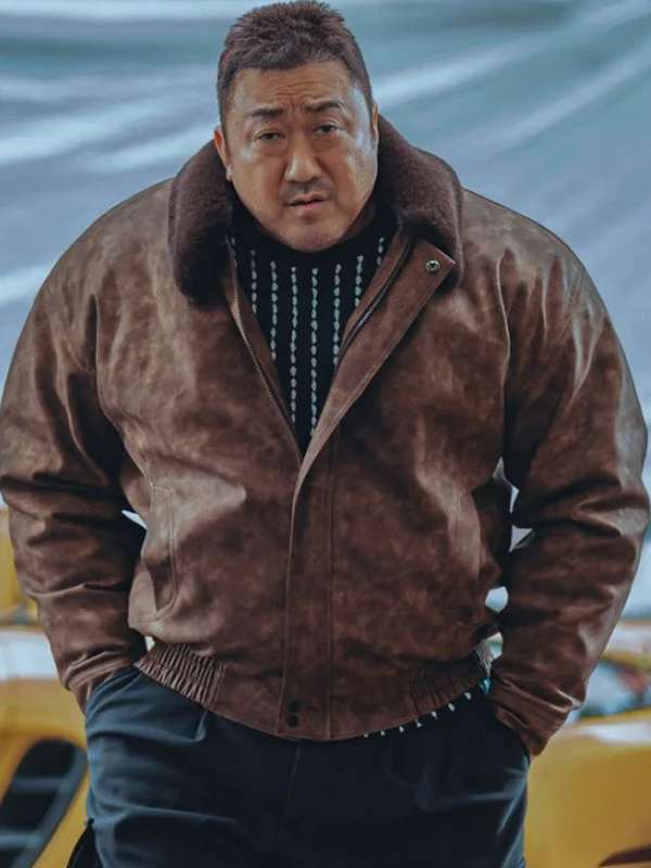 Ma Dong-seok The Roundup Punishment Brown Leather Jacket