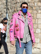 Nicolas Cage Pink Biker Leather Jacket