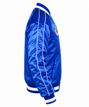 Katy Perry Blue Tiger Logo Satin Bomber Jacket