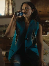 Jessica Alba Trigger Warning 2024 Blue Vest