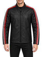 Black genuine leather jacket with stand-up collar and front zipper