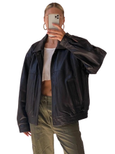 90’s Style Leather Bomber Jacket Women, Black