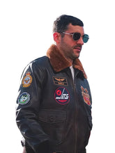 Brown bomber jacket with rib-knitted cuffs