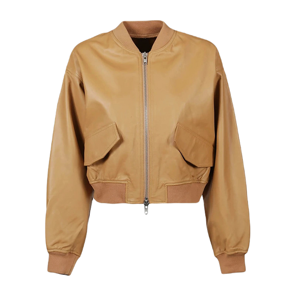 Tan Brown Sheep Leather Bomber Jacket Women