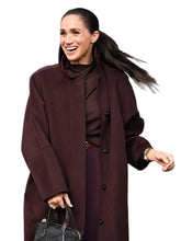 Burgundy button-front coat with a classic shirt-style collar
