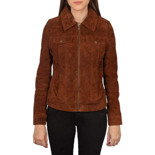 Suzy Trucker Suede Jacket Women, Brown