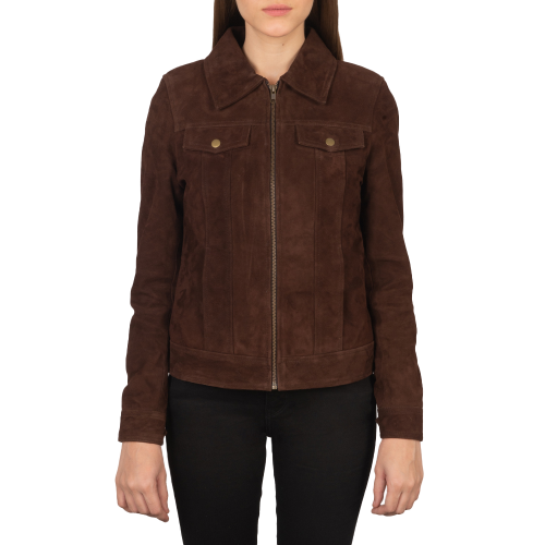 Mocha Trucker Western Suede Jacket Women
