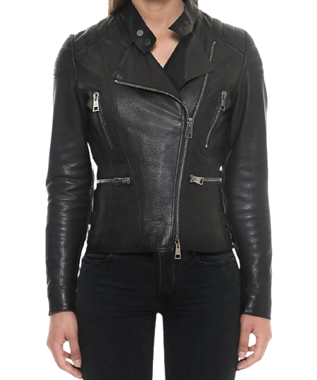 Sheep Padded Leather Biker Jacket Women
