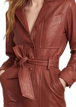 Women’s brown one piece pure leather jumpsuit