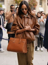 Zoe Saldaña  Brown Leather Jacket