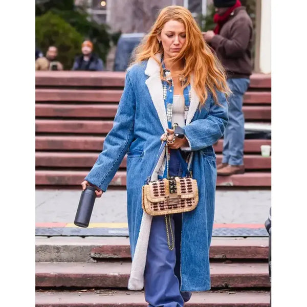 It Ends With Us 2024 Blake Lively Blue Denim Shearling Coat