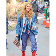 It Ends With Us 2024 Blake Lively Blue Denim Shearling Coat