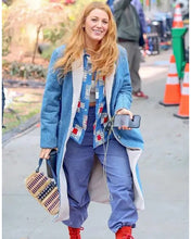 It Ends With Us 2024 Blake Lively Blue Denim Shearling Coat