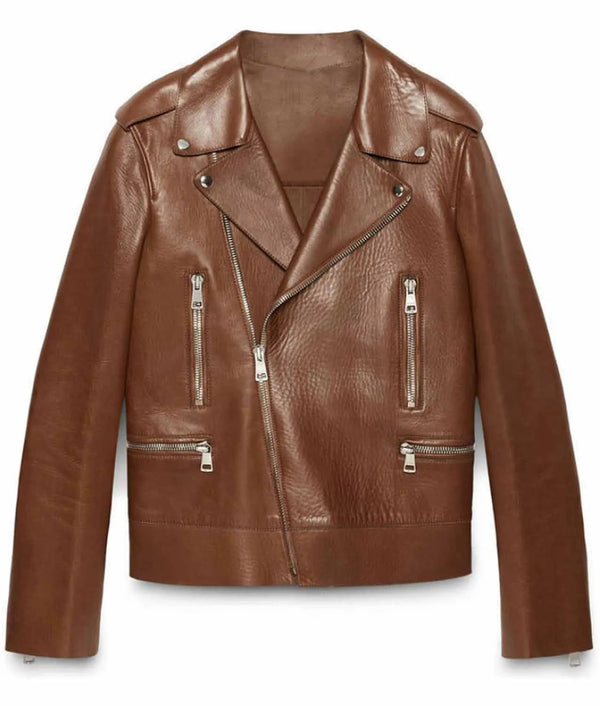 Blake Lively Brown Leather Biker Jacket