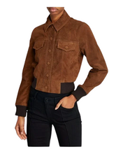 Laurent Tobacco Suede Jacket Women, Brown