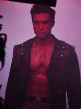 Charles Melton Private K black leather jacket with lapel collar