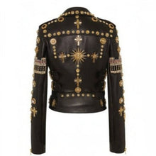 Black And Golden Embroidered Leather Jacket