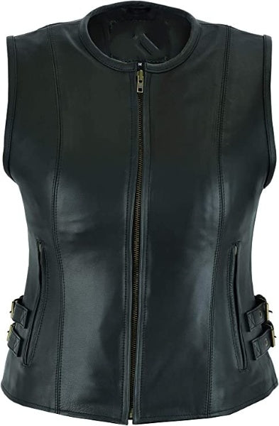 Sheep Skin Leather Vest For Women, Black