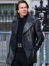 Glen Powell Hit Man Black Leather Coat