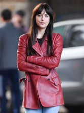 Madame Web Dakota Johnson Maroon Leather Jacket