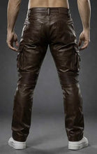 Mens Brown Biker Cargo Pants Slim Fit