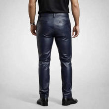 Mens Navy Blue Sheepskin Pants Slim Fit