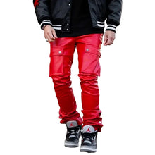 Men's Red Sheepskin Leather Cargo Pants