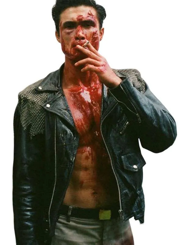 Charles Melton inspired leather jacket with front and inner pockets