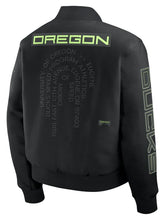 Oregon Ducks black satin varsity jacket with rib-knitted collar