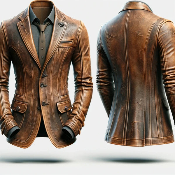 Rustic Brown Leather Blazer For Men