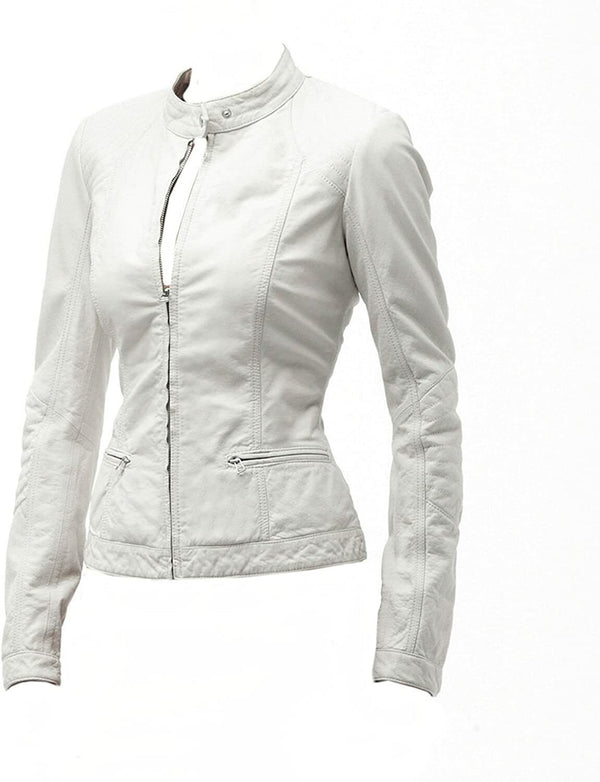 Faux Leather Biker Jacket Women, White