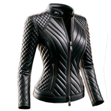 Women Elegant Quilted Black Leather Jacket