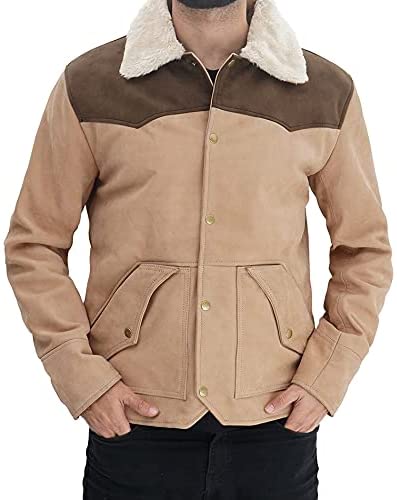 Kevin Shirt Style Fur Collar Brown Suede Leather Jacket