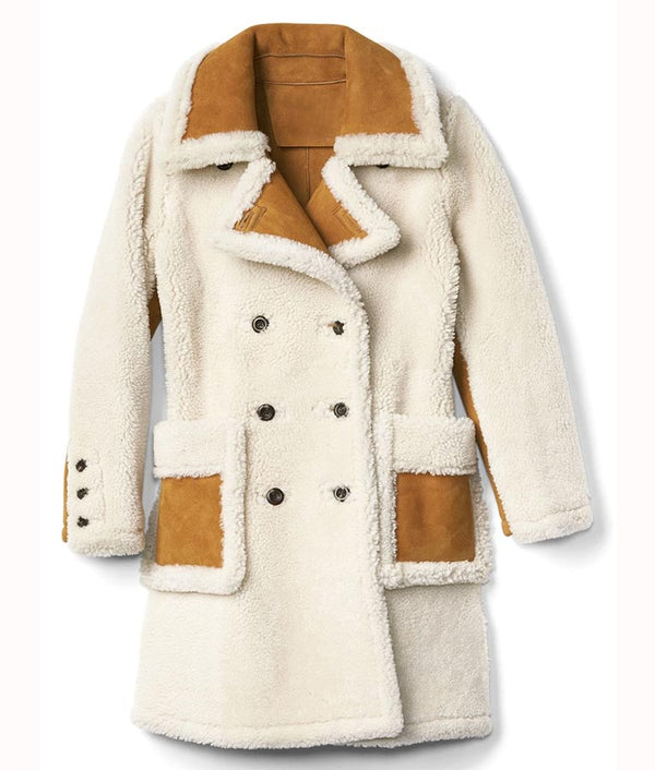 Womens Double Breasted Shearling Coat
