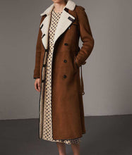 Womens Brown Suede Double Breasted Coat